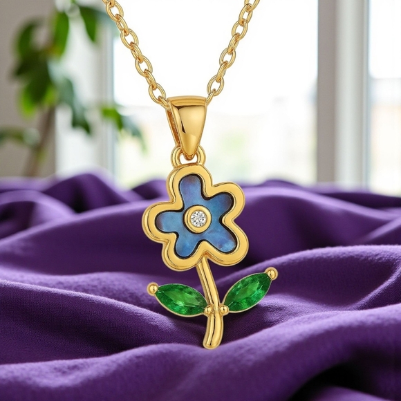 ποΈ18K Gold Plated Dainty Flower Necklace πΏ Abalone Shell π Sparkling Zirconia - Picture 12 of 12